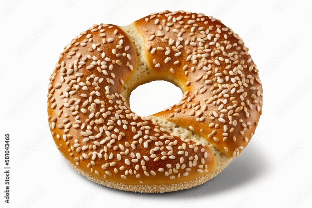 Fresh Round Wheat Pretzel with Sesame Seeds on White Background, Perfect for Advertising. Generative AI