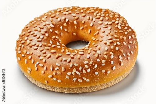Fresh Round Wheat Pretzel with Sesame Seeds on White Background, Perfect for Advertising. Generative AI