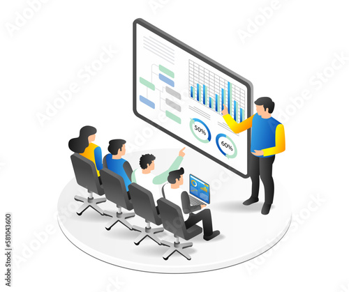 Isometric flat 3d illustration concept of businessman on business development training