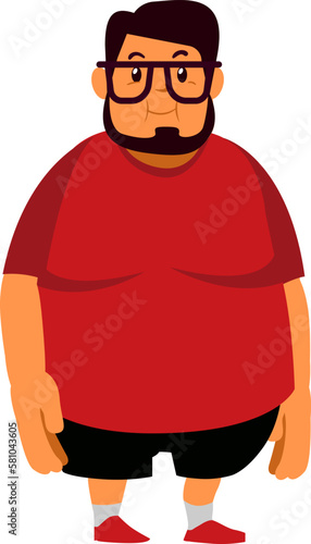 Adult Fat Beard Man With Brown Glasses Wearing Red Shirt  Standing Character Design
