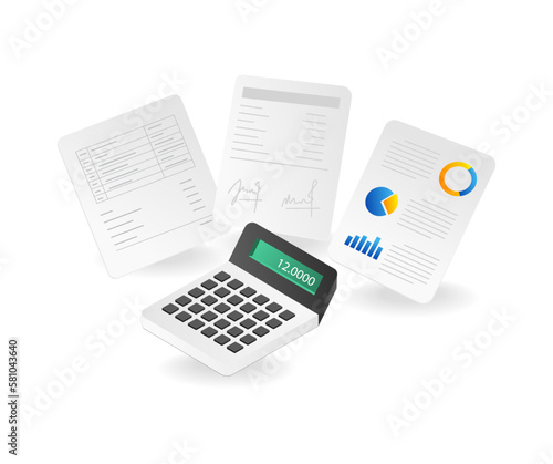 Isometric flat 3d illustration concept of business income calculation sheet