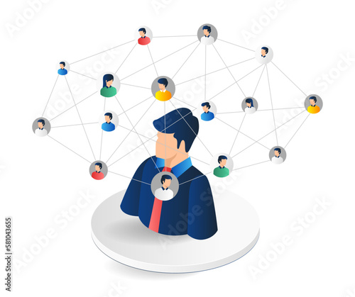 Isometric flat 3d illustration concept of business collaboration team network