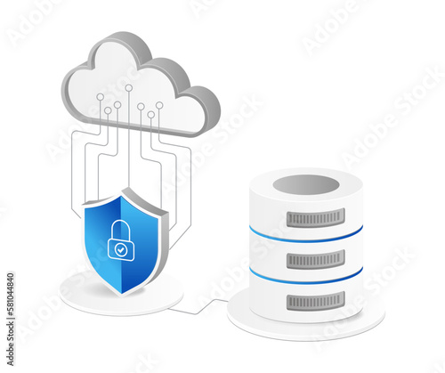Database server cloud network isometric flat 3d illustration concept