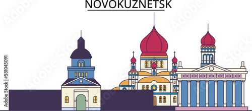 Russia, Novokuznetsk tourism landmarks, vector city travel illustration