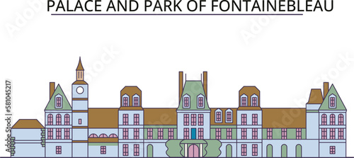 France, Fontainebleau tourism landmarks, vector city travel illustration