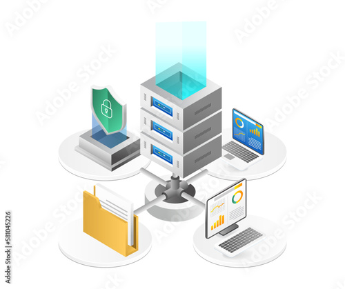 Endpoint security server network isometric flat 3d illustration concept