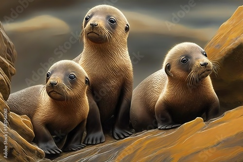 Brown Fur Seals Cubs, AI generated