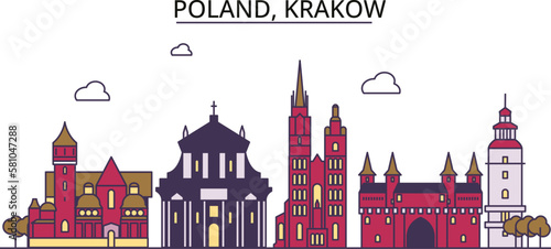 Obraz na płótnie Poland, Krakow tourism landmarks, vector city travel illustration w salonie