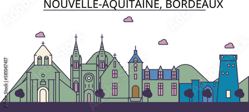 France, Bordeaux tourism landmarks, vector city travel illustration