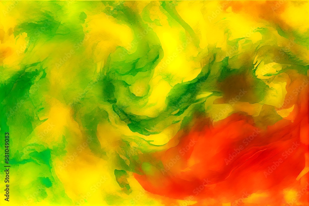 Colorful abstract watercolor background - Swirl pattern in red, yellow, and green