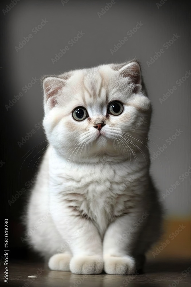 Sad Scottish Fold Kitten with White Fur. AI generate
