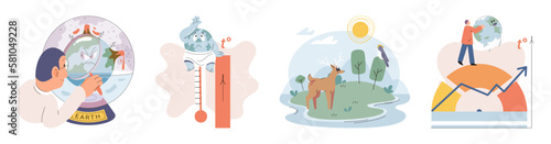 Climate change concept. Global warming metaphor. Nature environment danger, energy business industr, climate change saving planet, air pollution. Temperature rising animal extinction. Environment Day