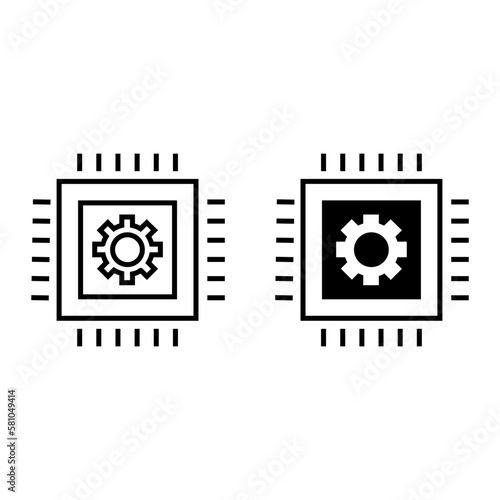 computer processor chip with cogwheel icon vector