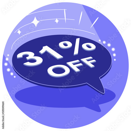 Sale tag 31% thirty one percent off in 3D, vector illustration, balloon shape, art.