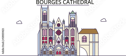 France, Bourges tourism landmarks, vector city travel illustration