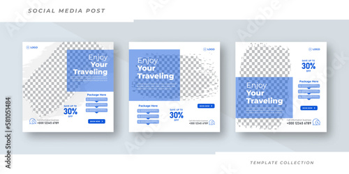 Enjoy traveling  social media post template for holiday tourism marketing and sale promoand tour advertising 