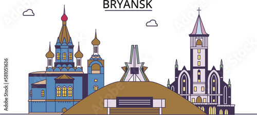 Russia, Bryansk tourism landmarks, vector city travel illustration