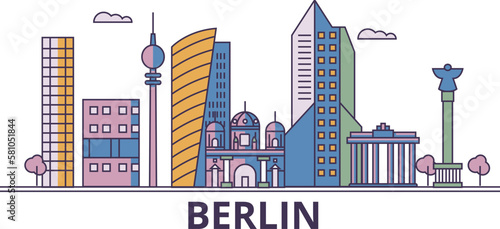 Germany, Berlin City tourism landmarks, vector city travel illustration