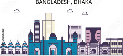 Bangladesh, Dhaka tourism landmarks, vector city travel illustration photo