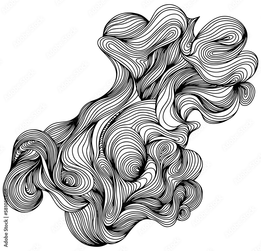 Abstract shape. Hand drawn illustration. Ink painting style composition.