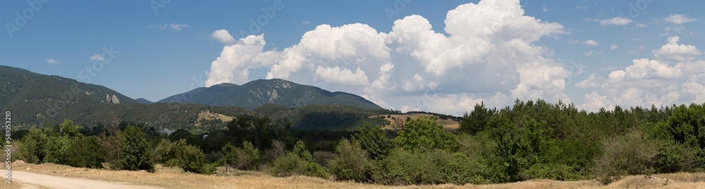 Panoramic terrain of southern Europe. Landscape of Bulgaria-mountains, fields, flora. Panoramic terrain of southern Europe. Landscape of Bulgaria-mountains, fields, flora.
