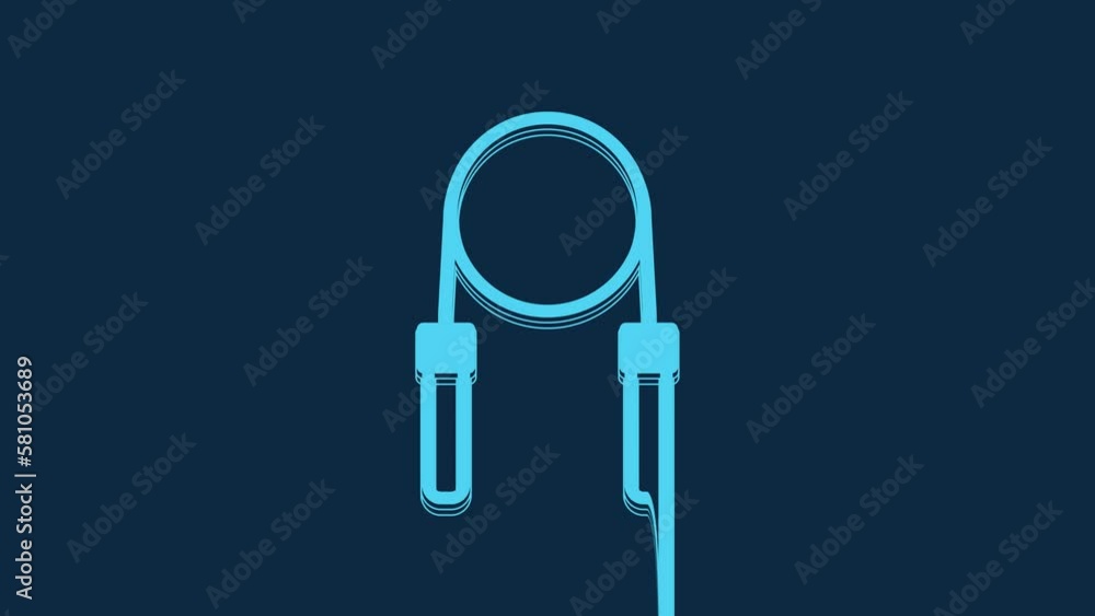 Blue Jump rope icon isolated on blue background. Skipping rope. Sport equipment. 4K Video motion graphic animation Blue Jump rope icon isolated on blue background. Skipping rope. Sport equipment. 4K Video motion graphic animation
