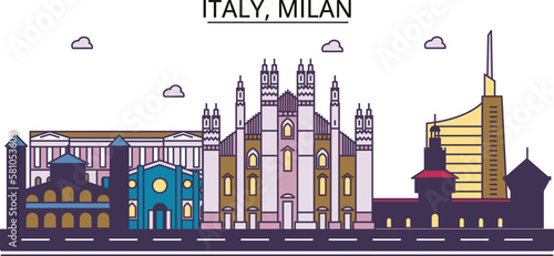 Italy, Milan tourism landmarks, vector city travel illustration photo