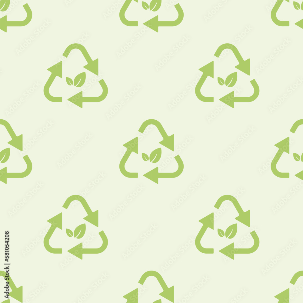 Green arrows recycle with green leaves pattern. Vector illustration. Green arrows recycle with green leaves pattern. Vector illustration.
