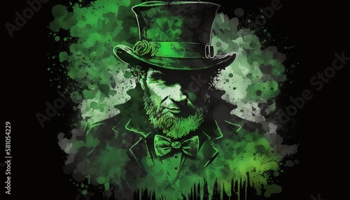 St. Patrick's day background. Leprechaun ghost Man in green hat generative ai 