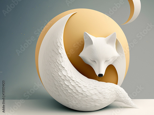 Obraz na płótnie white fox asleep with the moon on its back. w salonie