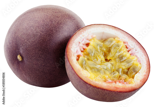 Passion fruit with cut half isolated on transparent background