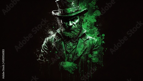 St. Patrick's day background. Leprechaun ghost Man with in green hat generative ai 