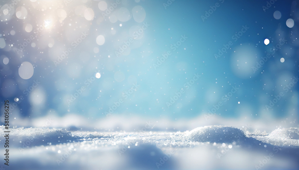 snowflake in a snowdrift on blue background, copy space. Winter holidays card. Christmas snow background. glittery background. snowflake in a snowdrift on blue background, copy space. Winter holidays card. Christmas snow background. glittery background.