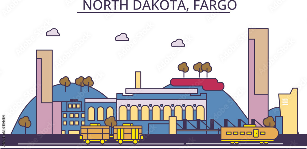 Φωτογραφία United States, Fargo tourism landmarks, vector city travel illustration