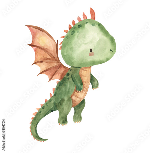 Watercolor dragon illustration for kids photo