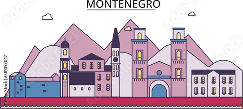 Montenegro tourism landmarks, vector city travel illustration