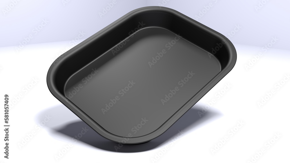 Matte Black tray isolated in white background. 3d render of rectangular container Matte Black tray isolated in white background. 3d render of rectangular container