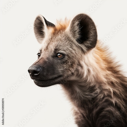 Hyena in front of a white background, generative ai