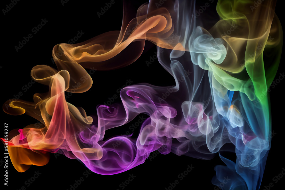 rainbow smoke on black background , generative AI rainbow smoke on black background , generative AI