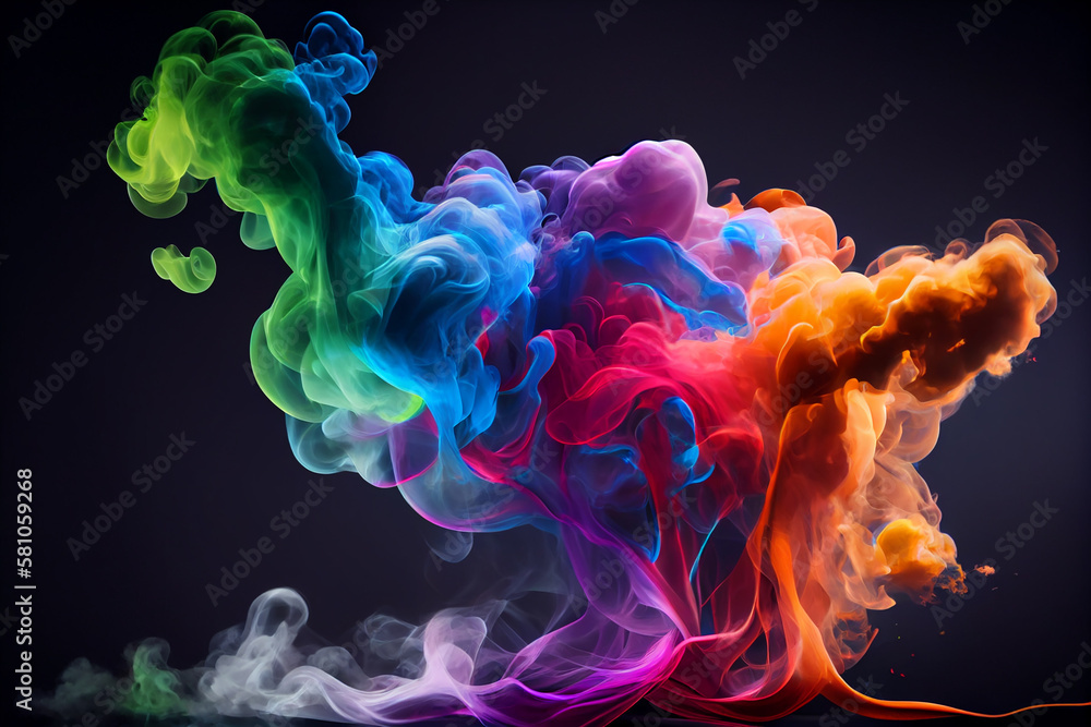 rainbow smoke on black background , generative AI