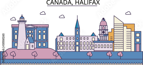Canada, Halifax tourism landmarks, vector city travel illustration