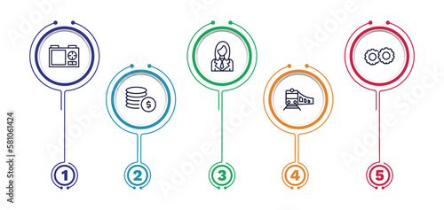set of ai and future technology thin line icons. ai and future technology outline icons with infographic template. linear icons such as nano sensor, personal assistant, hine, coins, train vector.