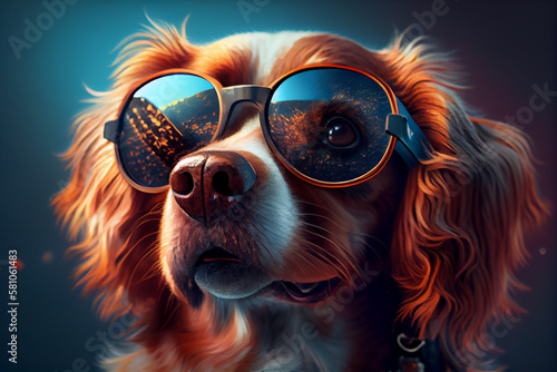 close up dog with a sunglasses. Generative Ai © slonme