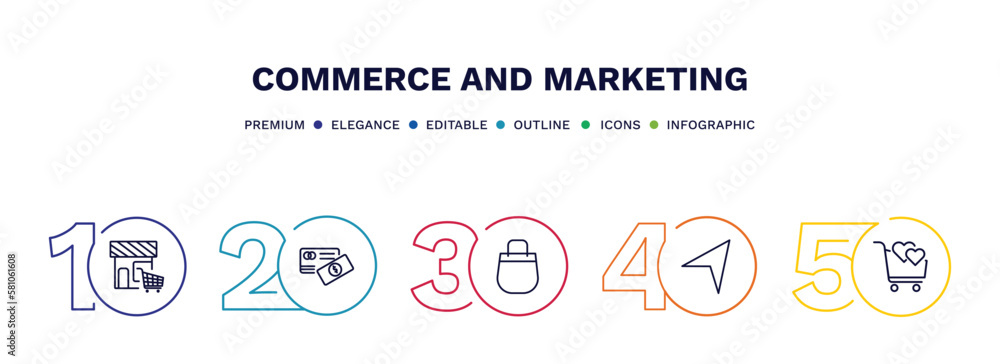set of commerce and marketing thin line icons. commerce and marketing outline icons with infographic template. linear icons such as shopping store, paying, , solidarity purchase set of commerce and marketing thin line icons. commerce and marketing outline icons with infographic template. linear icons such as shopping store, paying, , solidarity purchase