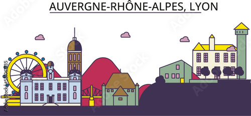 France, Lyon tourism landmarks, vector city travel illustration