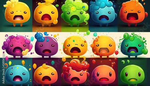 Cute tearful emoticon characters. Generative Ai.