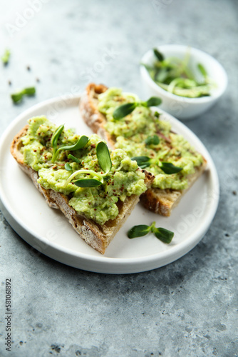 Healthy toast with mashed avocado