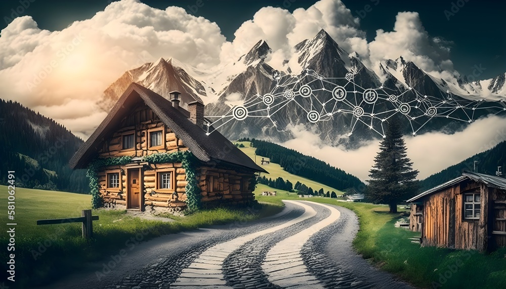 village in the mountains, node and blockchain