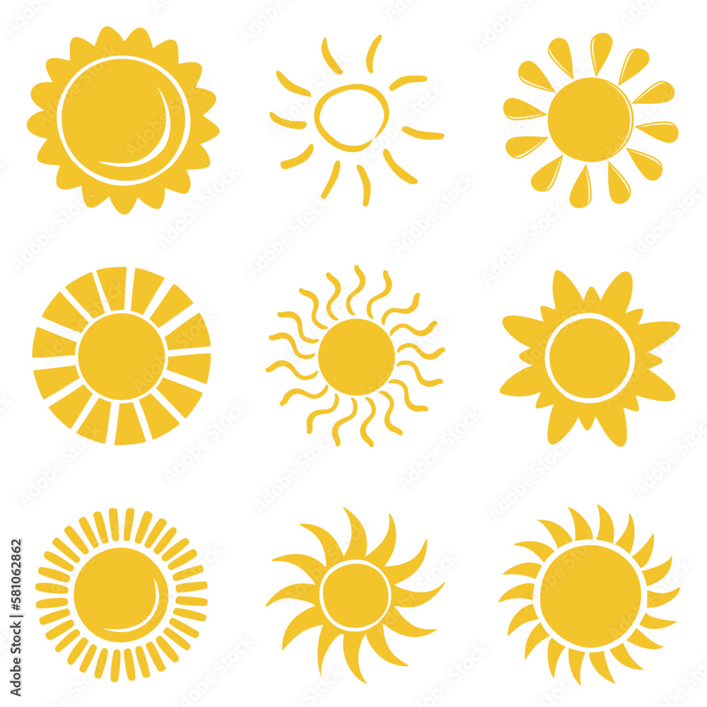 Sun icon set clipart. Vector illustration flat design.