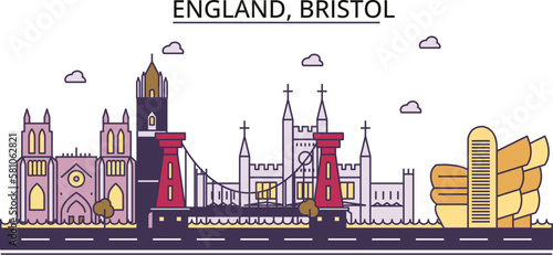 United Kingdom, Bristol tourism landmarks, vector city travel illustration photo